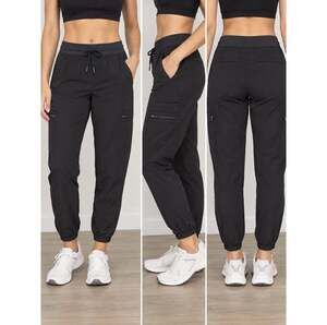Athleta Venture Pants Women’s 22 Black Cargo Joggers Drawstring Zip Pockets